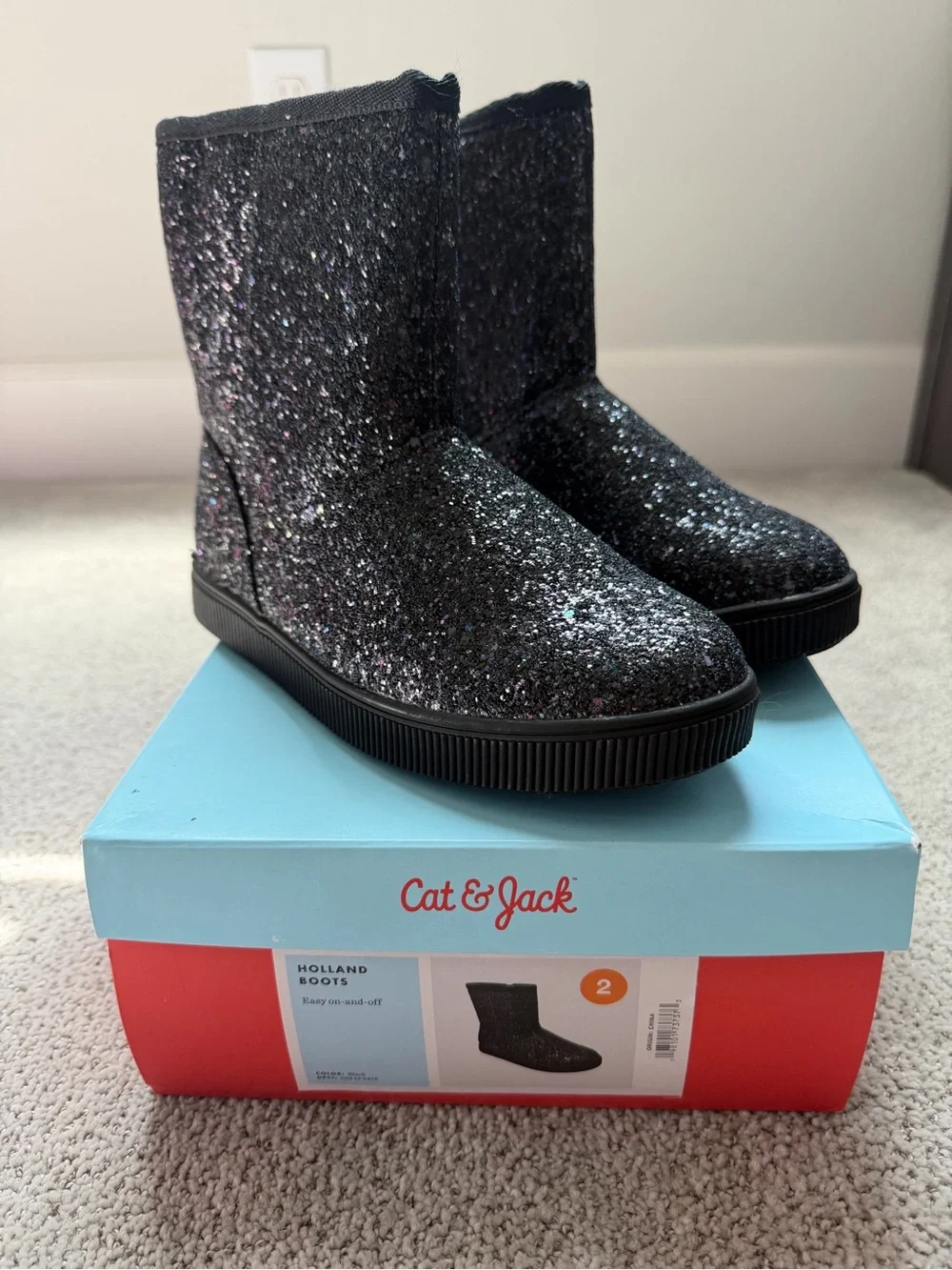 Cat & Jack Black Glitter Kids Booties